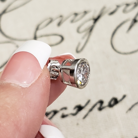 Diamonique Bezel Set Earring is .925 - Picture 3 of 7